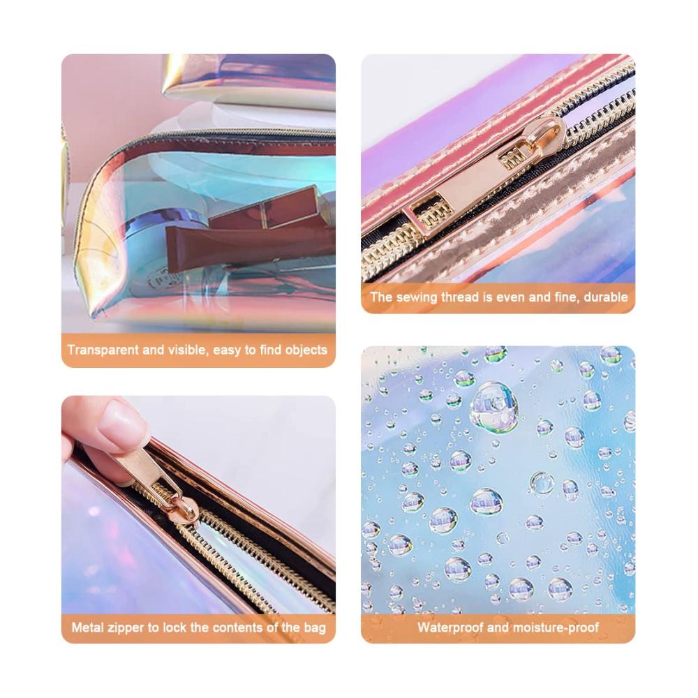 Holografischer Kosmetikkoffer Tragbare Wasserdichte Make-up-Tasche für Frauen - Organisator für Reisen College & Teenager - Transparente Bunte Tasche
