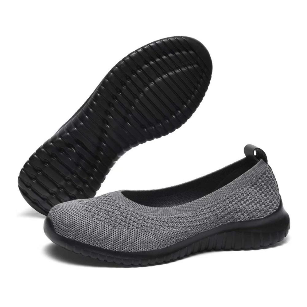 Damen Sneaker Flache Schuhe - Atmungsaktive Slip-On Ballerinas Bequeme Freizeitschuhe Walking Loafer in Dunkelgrau/Schwarz - Größe EU 39