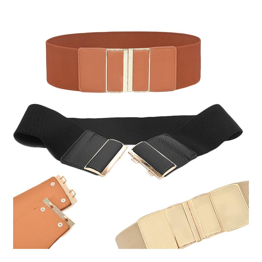 Elastischer Damen Gürtel 3er-Set mit Metall Schnalle - Retro Mode Taillengürtel Bundle für Trachten - Breiter Bundgürtel im Vintage-Stil