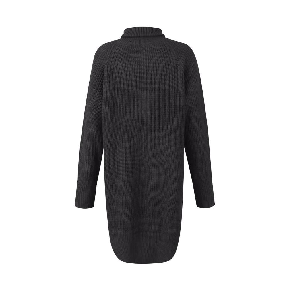 Herbst Winter Damen Rollkragenkleid | Knielanges Strickkleid mit Langarm | Warmes Einfarbiges Pulloverkleid | Freizeit Strick Sweater für kalte Tage
