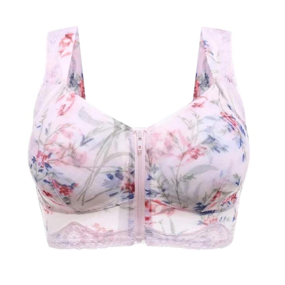 Kriosey Damen Sport-BH mit Vorderverschluss und Ringerrücken - Starker Halt Push-Up Bügellos - Ideal für Laufen Joggen Yoga Fitness - Große Größen - Spitze & Reißverschluss