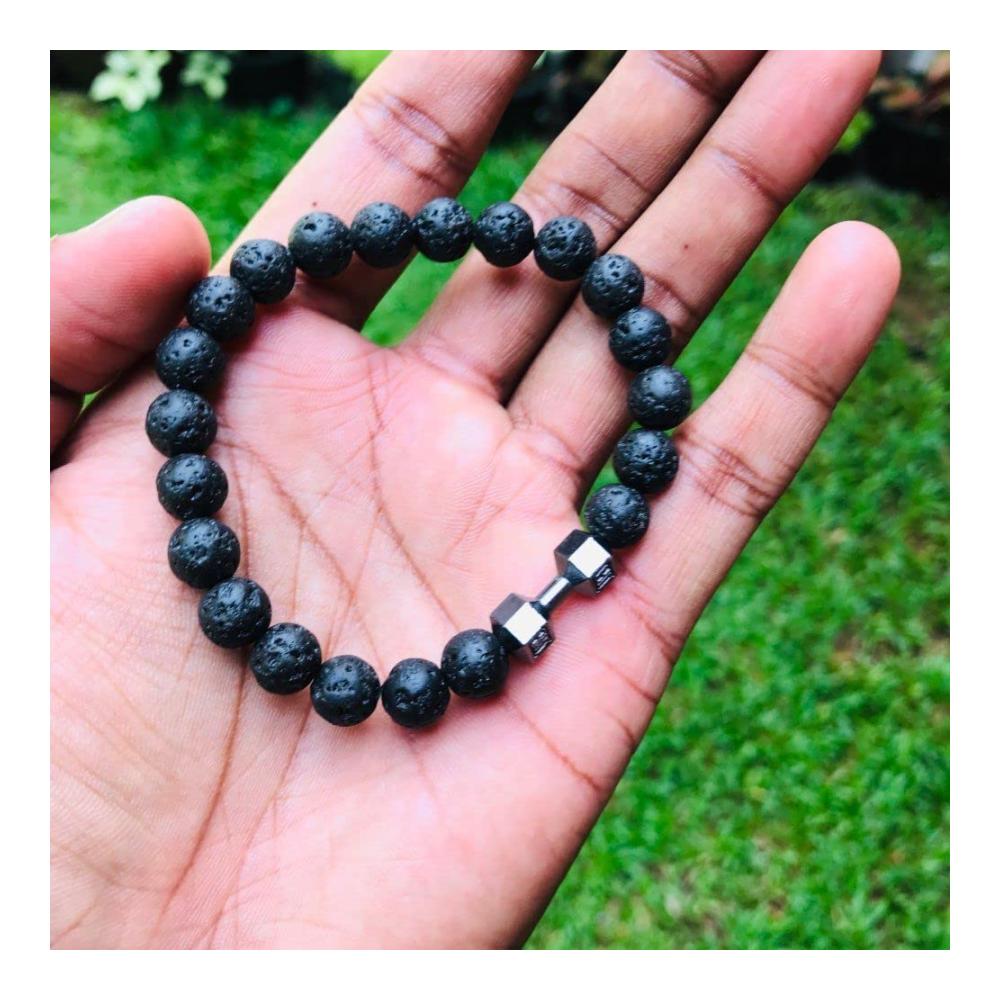 FBITE Dumbbell Bracelet - Stylish Natural Volcanic Lava Stone Gym Jewelry for Men and Women