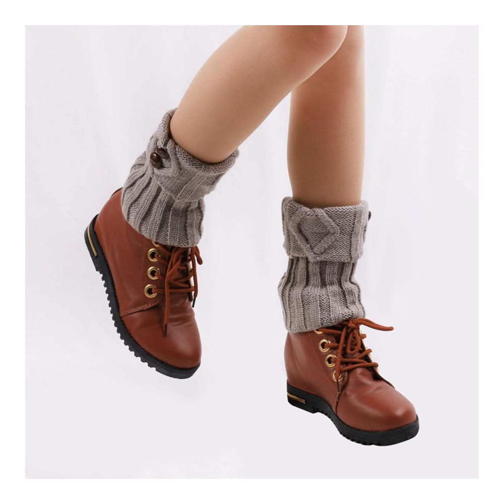 Damen Beinwärmer 2 Paar Warme Lang Stulpen Winter Stricken Leg Warmers mit Knopf Damen Stiefelabdeckung für Winterwärme (Weiß Grau
