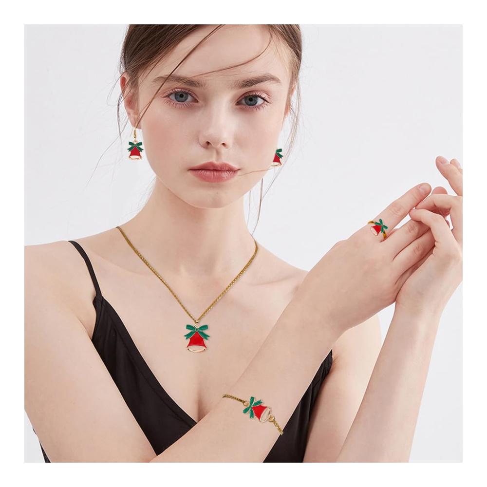 Festliche Schmuck-Sets Weihnachtsbaum Weihnachtsmann & Elch – Damen Ohrstecker Armband Ringe für das perfekte Weihnachten Geschenk