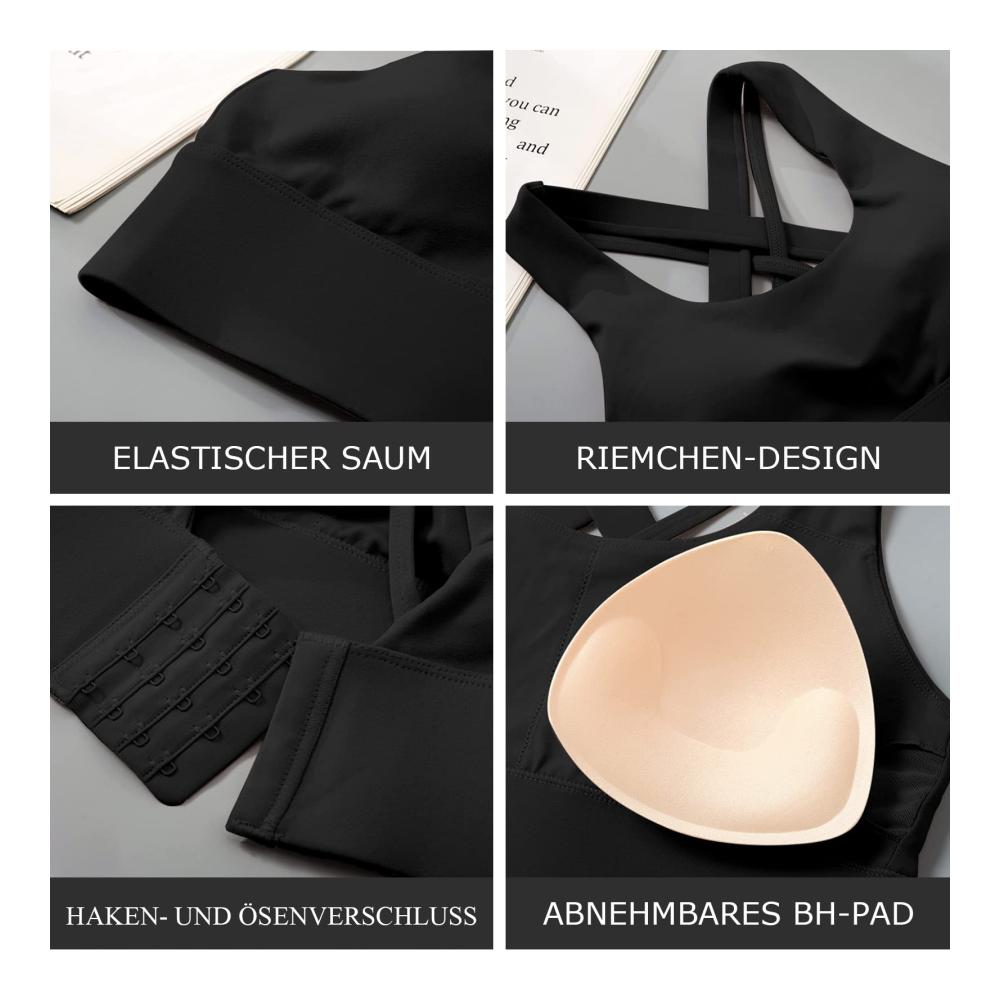 Sport-BH Damen Gepolsterter Yoga Bra mit Kreuz-Rücken für Fitness und Lauftraining