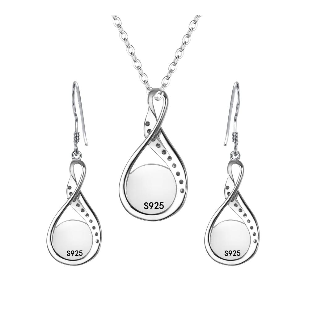 925 Sterling Silber Schmuckset für Damen mit Zirkonia Cream Süßwasser-Zuchtperlen-Anhänger Elegant Spiral-Design Halskette und Hook-Ohrringe im Unendlichkeitsstil