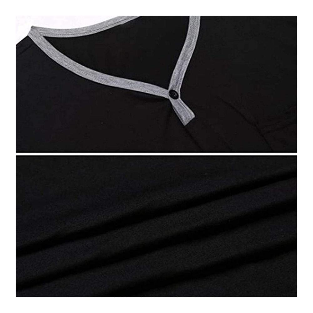 Herren Schlafanzug KANGNING Baumwoll Sleep Shirt Kurzarm V-Ausschnitt Bequemes Nachthemd in Blau - Größe XL