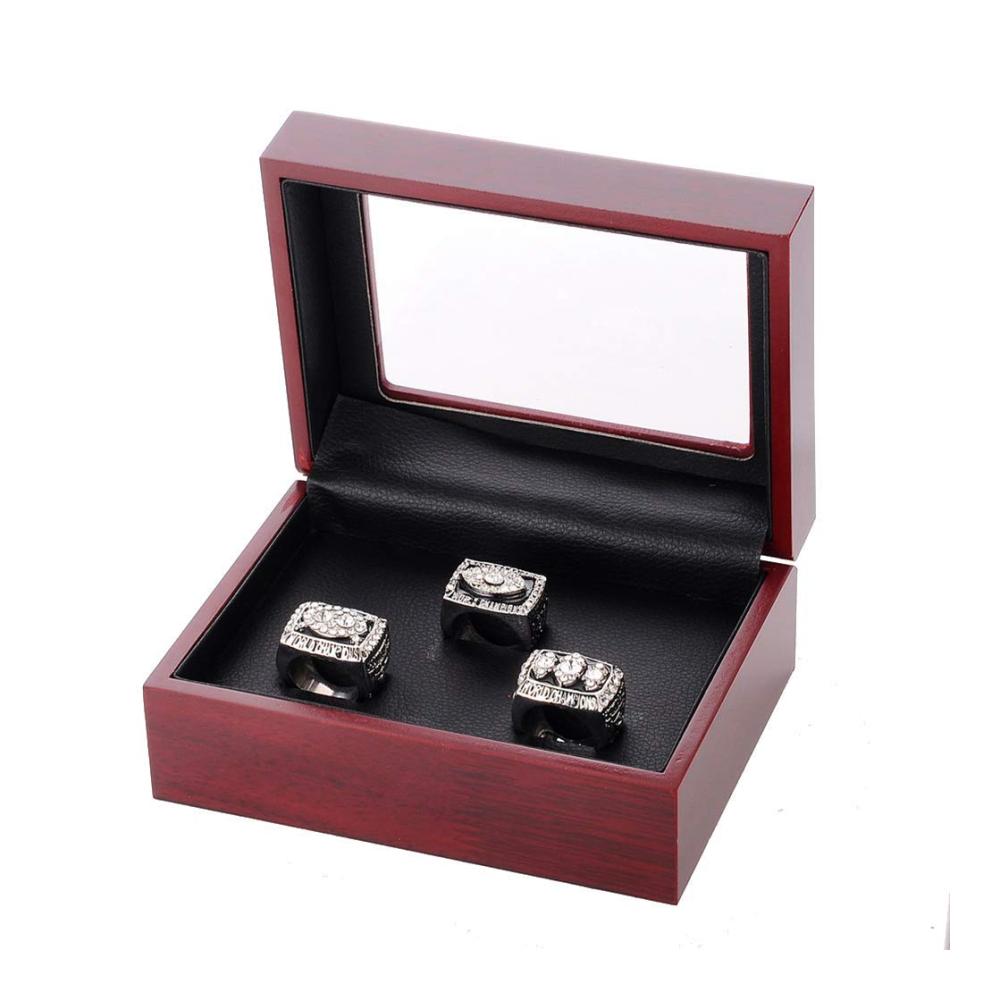 Herrenringe Set - Oakland Raiders Super Bowl Championship Replica Ringe (3 Stück) in Größe 11 mit Holzkiste Display