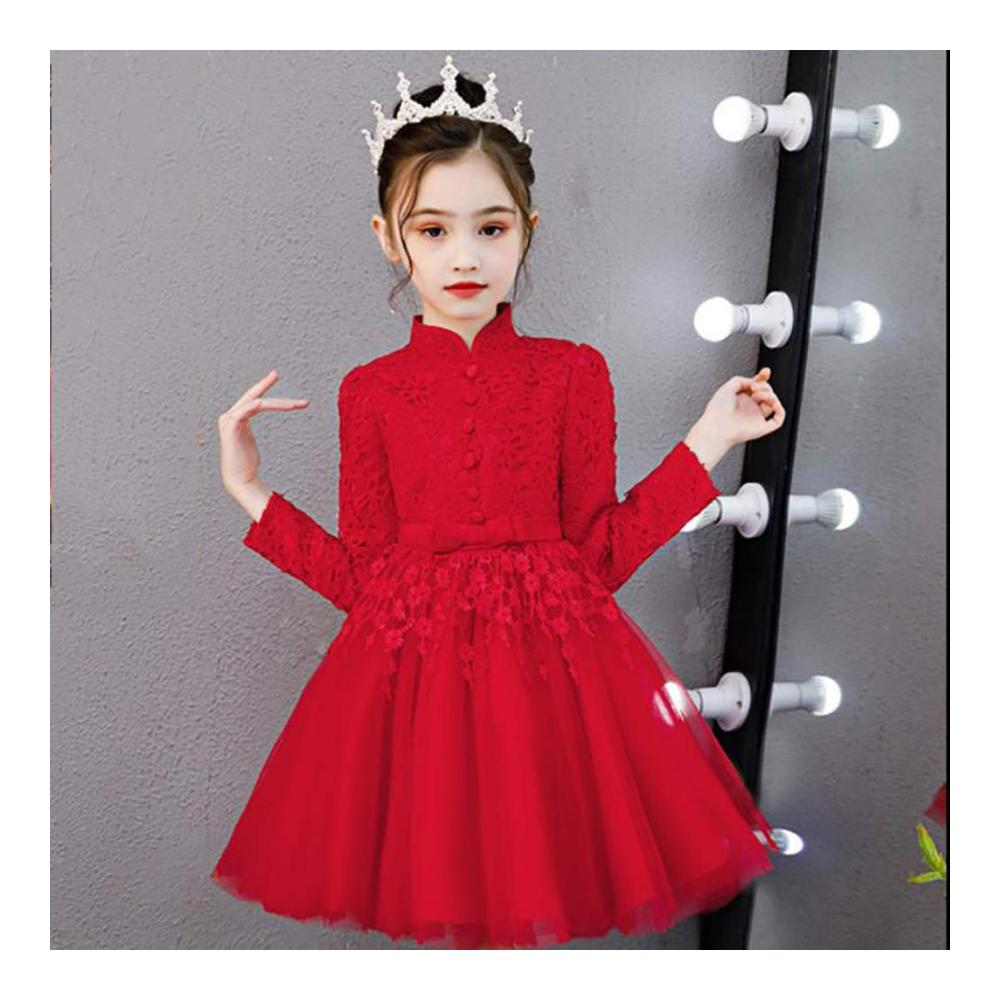 Prinzessin Tutu Kleid für Mädchen Spitzen-Catwalk mit Krone - Rot (110cm