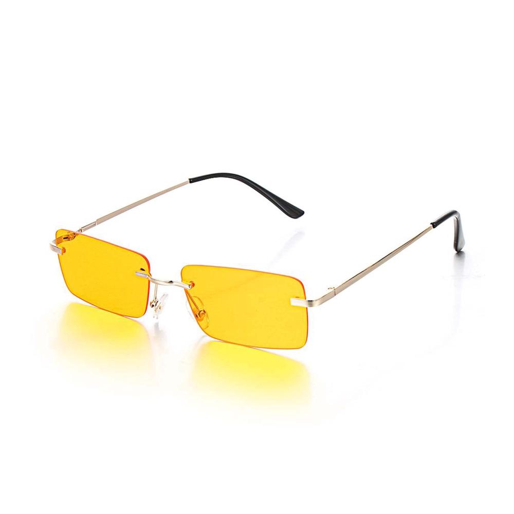 Retro Sonnenbrille - Quadratische Vintage-Brille für Damen und Herren randlos und rechteckig mit getönten Gläsern goldfarbenem Metallrahmen