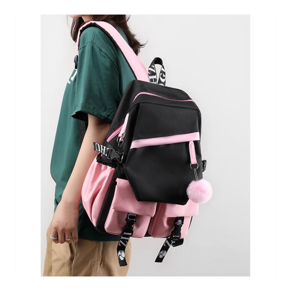Kinderrucksack 432 cm mit USB-Ladeanschluss und Anime-Laptoptasche - Perfekter Schulrucksack für Mädchen und Jungen in Schwarz