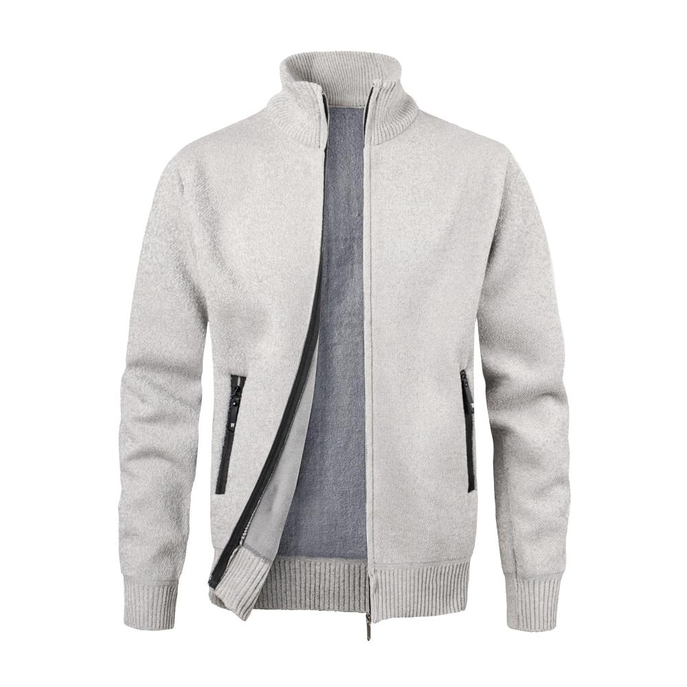 Herren Strickjacke MeiLayM – Stehkragen Reißverschluss Plüschfutter – Warme Winterjacke Sweatjacke Langarm Cardigan in Feinstrick für Herbst und Winter