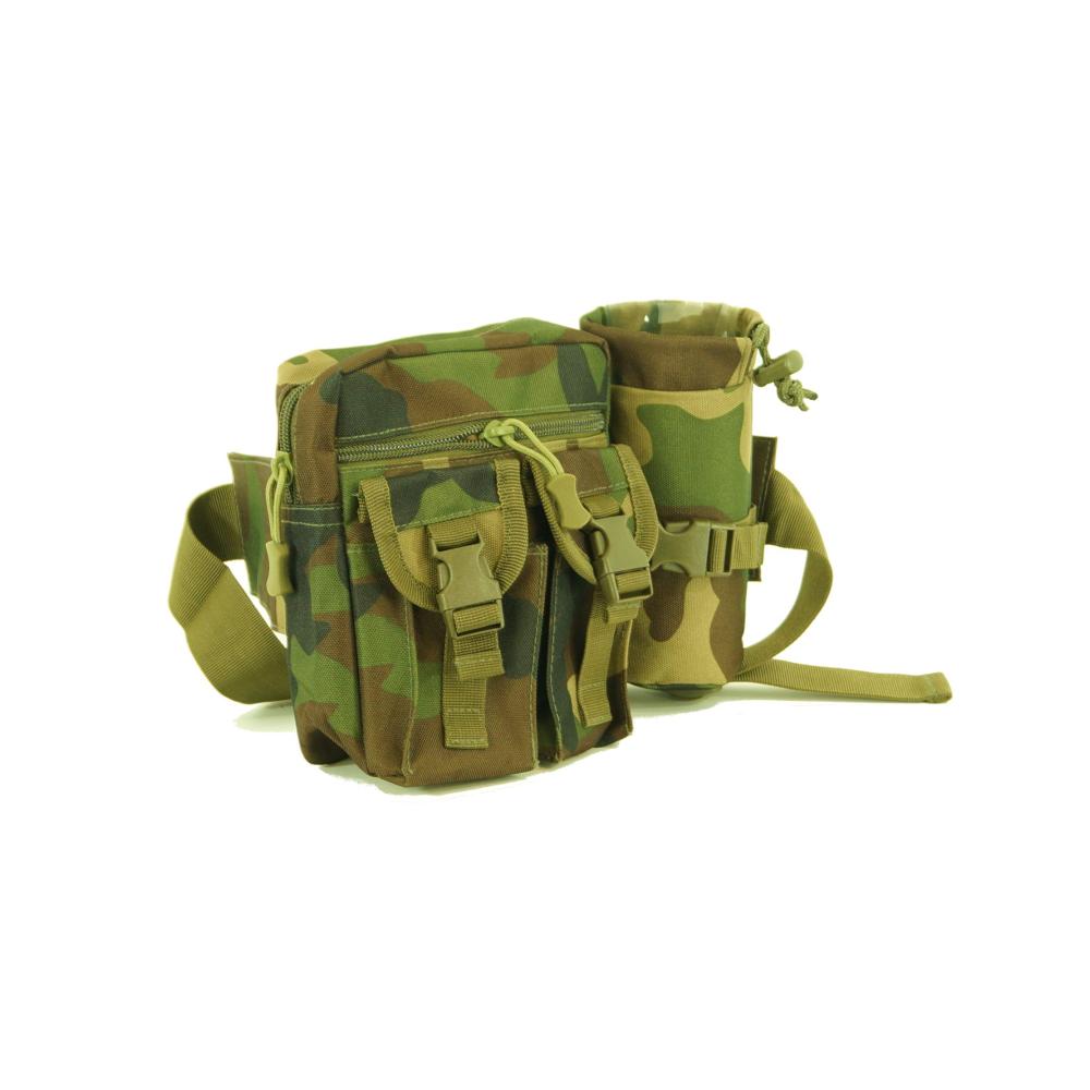 Camouflage Hüfttasche mit Flaschenhalter - Military Style Bauchtasche mi 5 Fächern & verstellbarem Gürtel