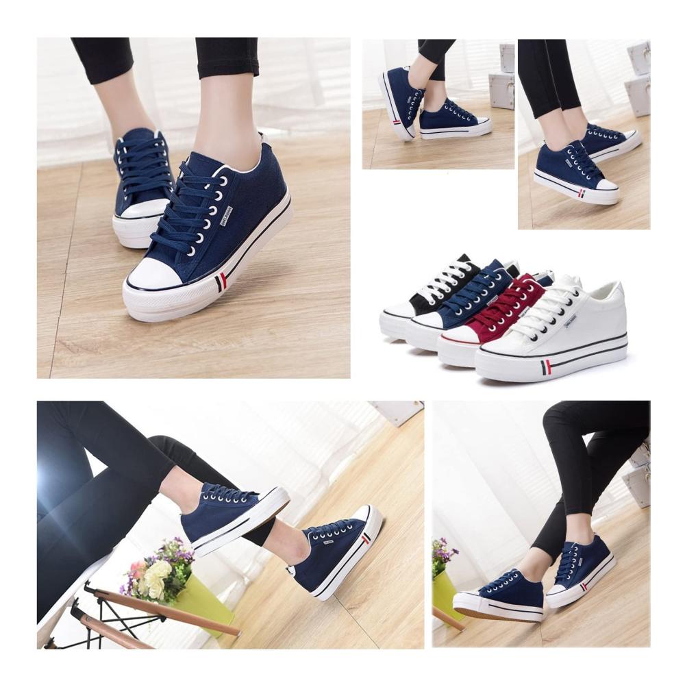2022 Damen Canvas Sneaker Modische Plattform-Trainer Blaue Segeltuchschuhe in Größe 38 Bequeme Lace-Up Low Tops für Frauen