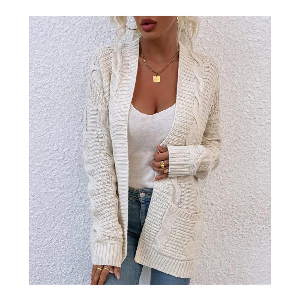 Damen Grobstrick Strickjacke mit Seitentasche - Elegant Langarm Strickmantel für Damen Casual Strickpullover Damen Sweater Tops Outwear