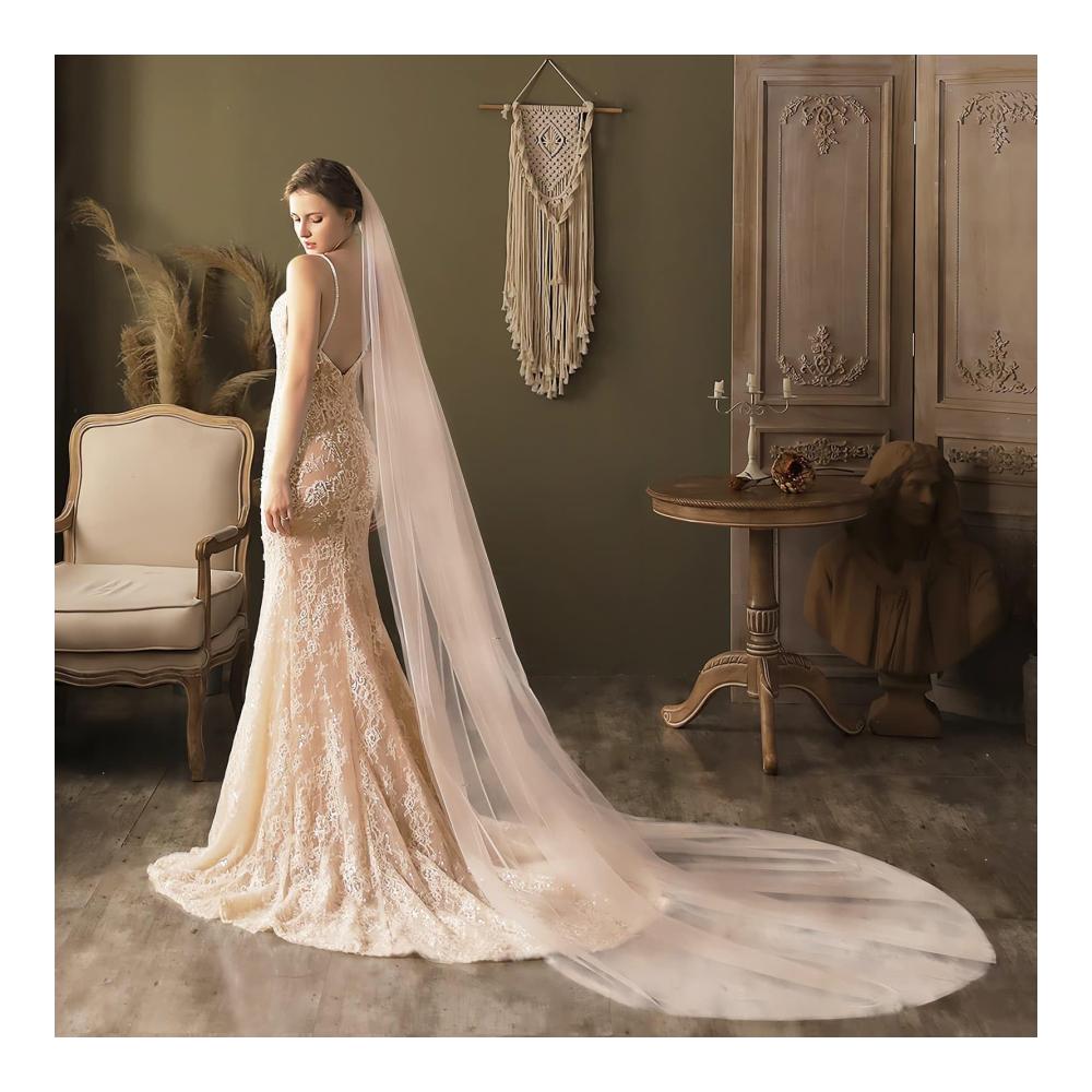 AMBRE ADÈLE Eleganter Brautschleier in Elfenbein - Perfekte Ergänzung für die Braut bei ihrer Hochzeit Damen Hochzeitsschleier 106x78 Zoll