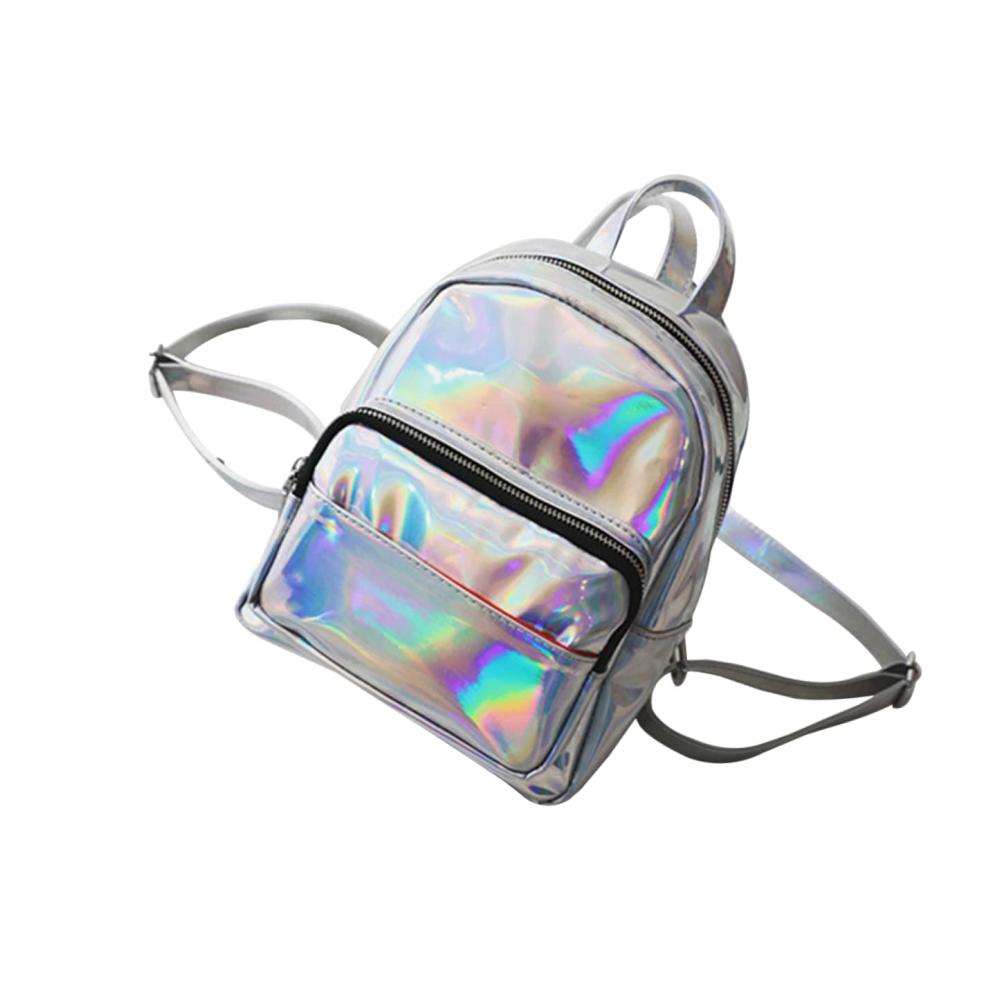 Holografischer 2-Er Rucksack Verstellbar Reflektierend Schillernd - Mini-Umhängetasche für Mädchen Damen - Lässiger Schulranzen mit Floral-Design