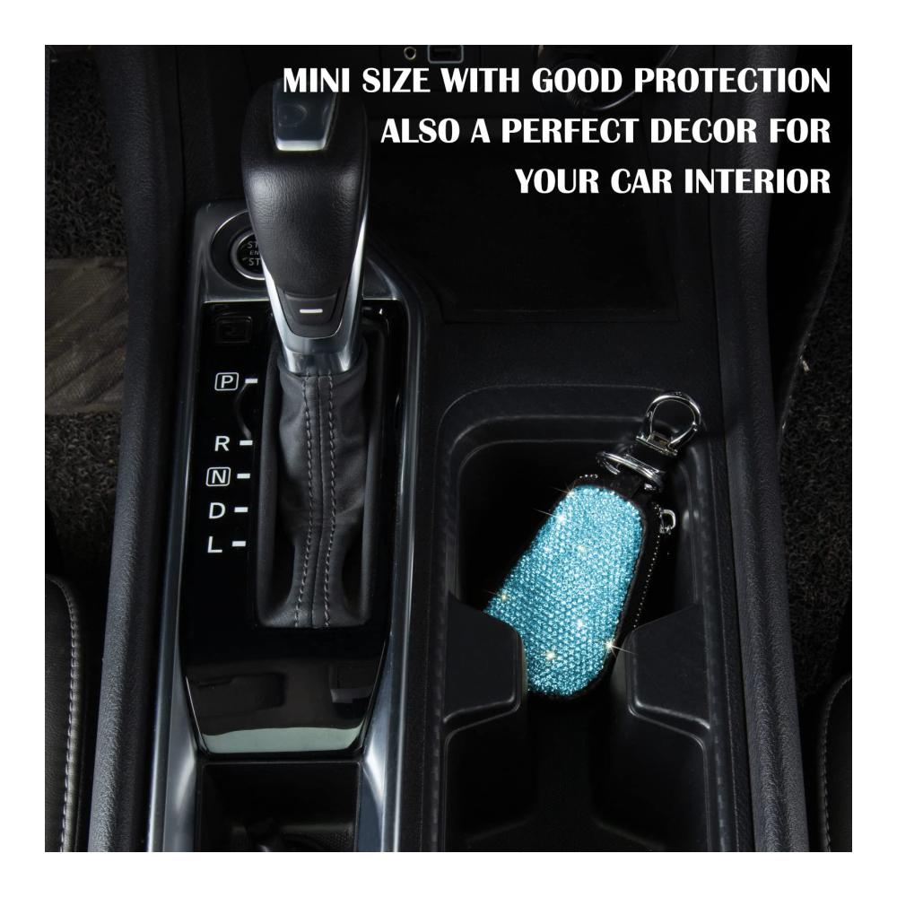 Herren Leder Schlüsselanhänger Etui mit Bling Bling Akzenten - Auto Münzhalter Reißverschluss Fernbedienung Brieftasche (Blau