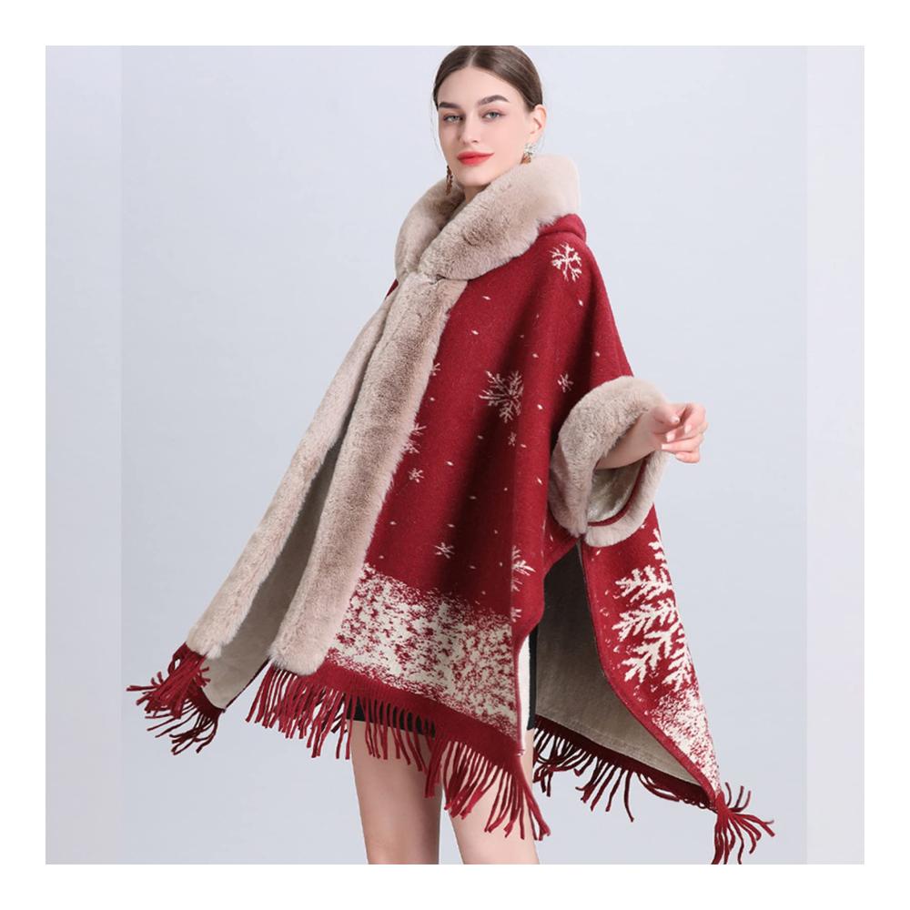 Strick Ponchos & Capes Damen Kunstpelz Schal Winter Umhang mit Pullover - Stilvoller Damen Strick Cape für Herbst Winter und Frühling