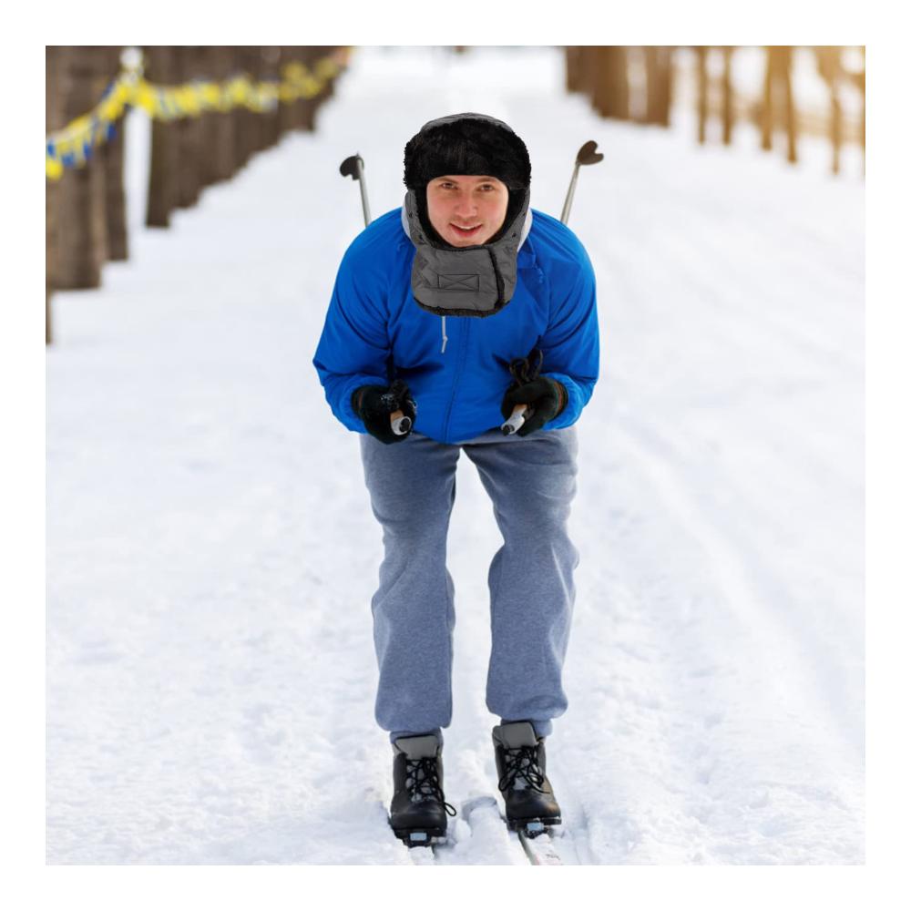 Kunstfell Fliegermütze mit Gesichtsmaske & Ohrenklappen | Winter Unisex Trappermütze für Eislauf Skifahren & Outdoor