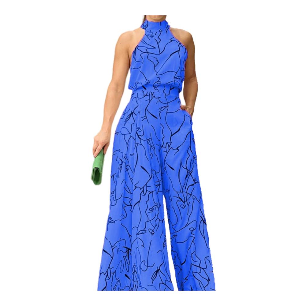 Damen Jumpsuit Ärmellos Sexy & Elegant | Hohe Taille Bedruckte Hosen Weites Bein | Mode-Set für Frauen
