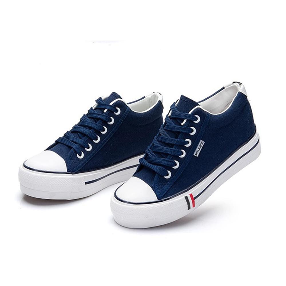 2022 Damen Canvas Sneaker Modische Plattform-Trainer Blaue Segeltuchschuhe in Größe 38 Bequeme Lace-Up Low Tops für Frauen