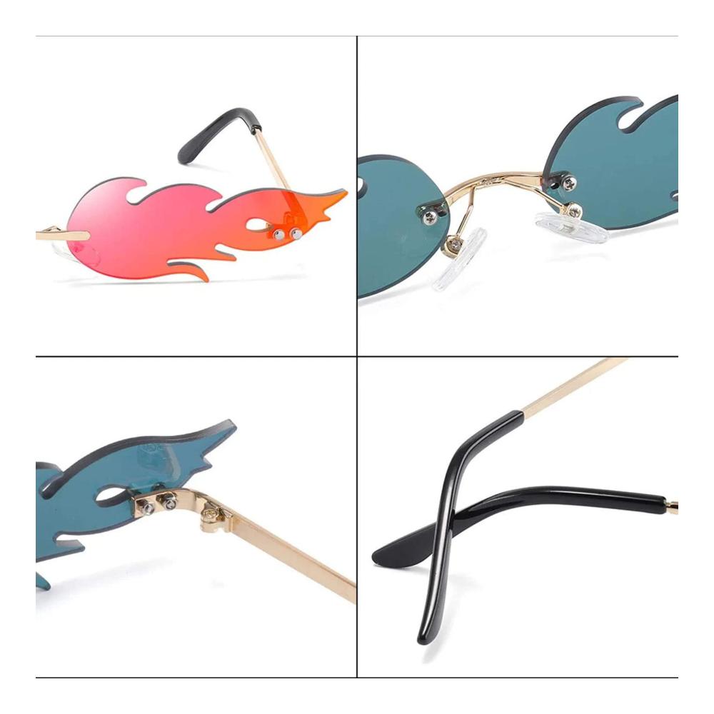 3er-Pack Randlose Metallflammen-Sonnenbrillen LJCC Unisex - Grau Rot Grün (088) - Partybrillen im modischen Punk-Stil