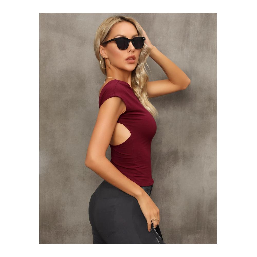 Y2K Sommer-T-Shirt für Damen | Rückenfreies Crop Top mit Slim Fit | Kurzarm Bluse in Solider Farbe | Rundhalsausschnitt und Offener Rücken | Sexy Casual Fashion Tees für Streetwear