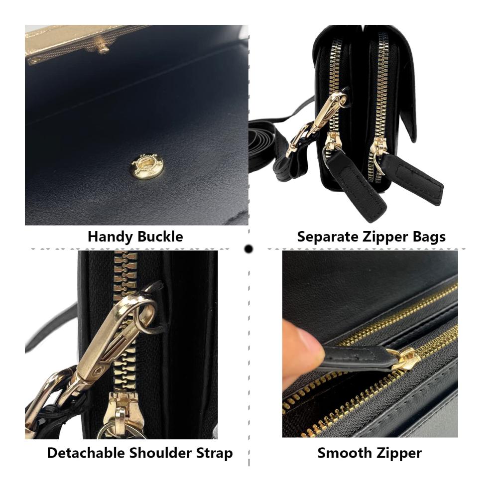 Messenger-Bags Damen Kleine Umhängetasche mit Vielen Kartenfächern Crossbody Schultertasche für Reisepass und Handy Geldbörse Portemonnaie in Schwarz