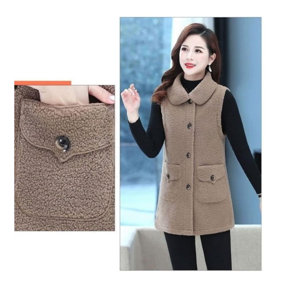 Damen Winterweste aus Litation Nerz-Samt – Ärmellose warme und schmale Jacke mit Taschen