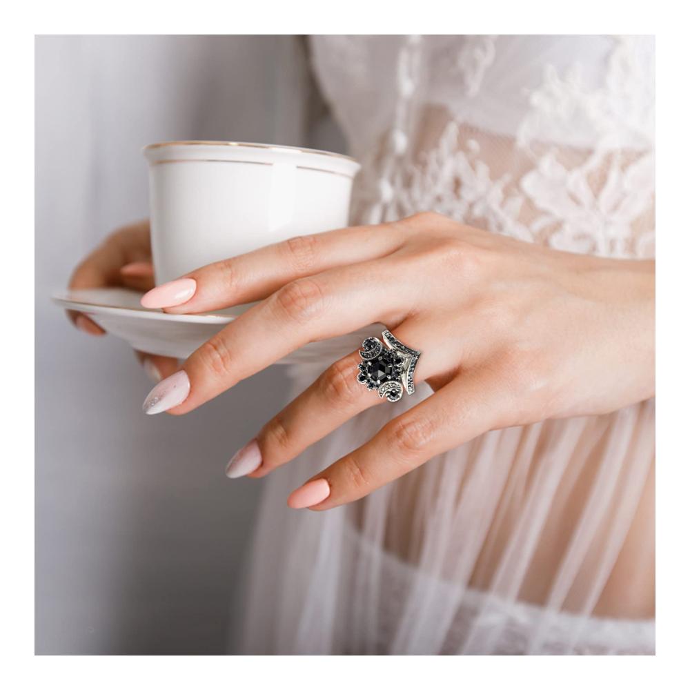 Damenringe Set Modisches Diamant-Silber-Mond Verlobungsring-Set mit Daumenring Boho-Stapel-Eheringe und Große Klobige Ringe