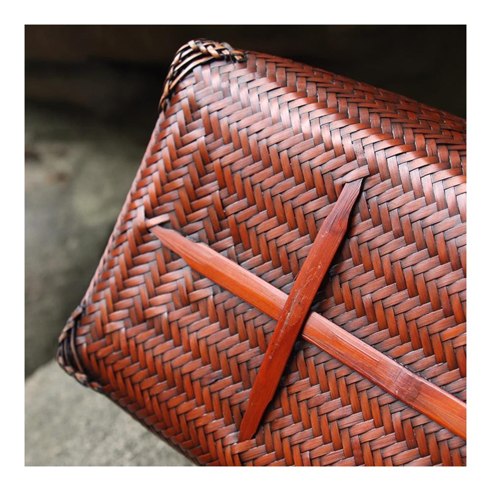 Bambus Henkeltasche im Chinesischen Stil – Handgewebte Korbtasche mit Quaste Rustikale Geldbörse für Sommer/Frühling/Herbst Urlaub – Tragetasche in 29.5x13.5x22.5 cm Größe