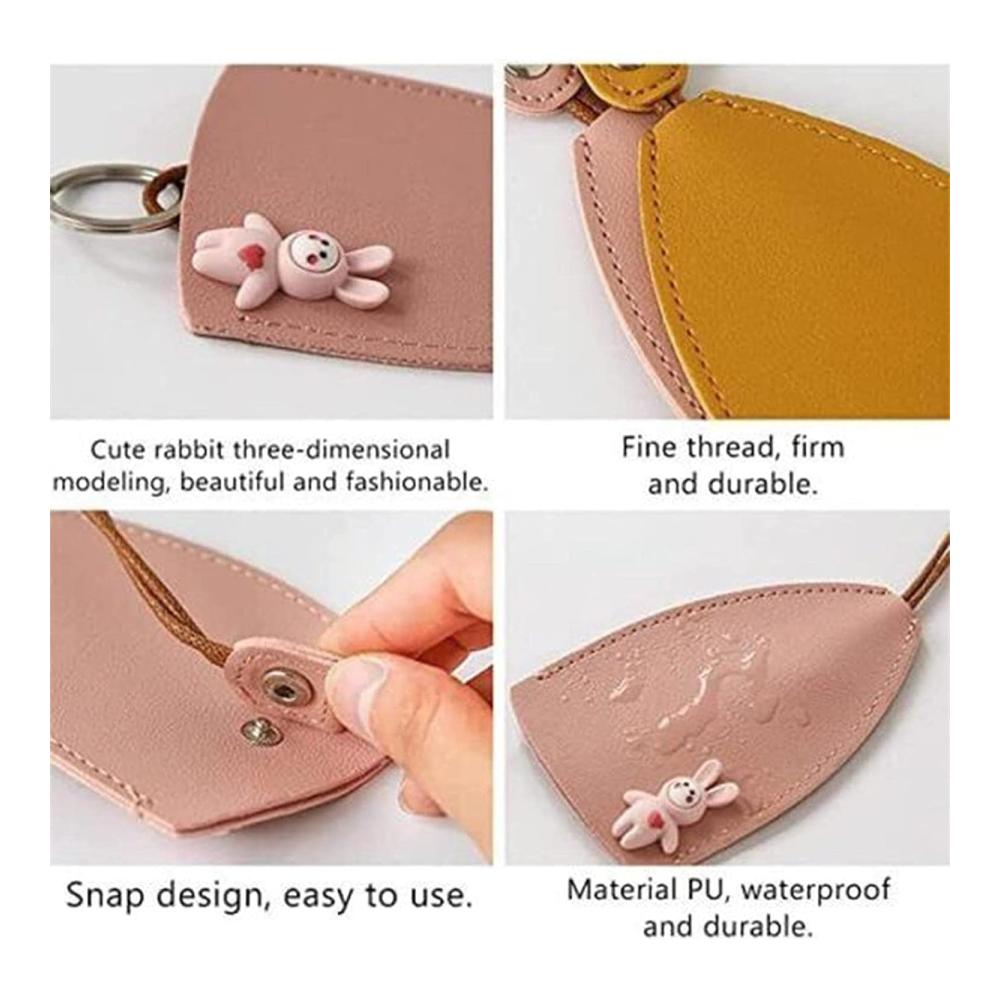 Leather Key Holder Pack - Cute Fruit Designs Unisex Pull-Type Key Pouches for Household Use (Red Cat) - Set of 4