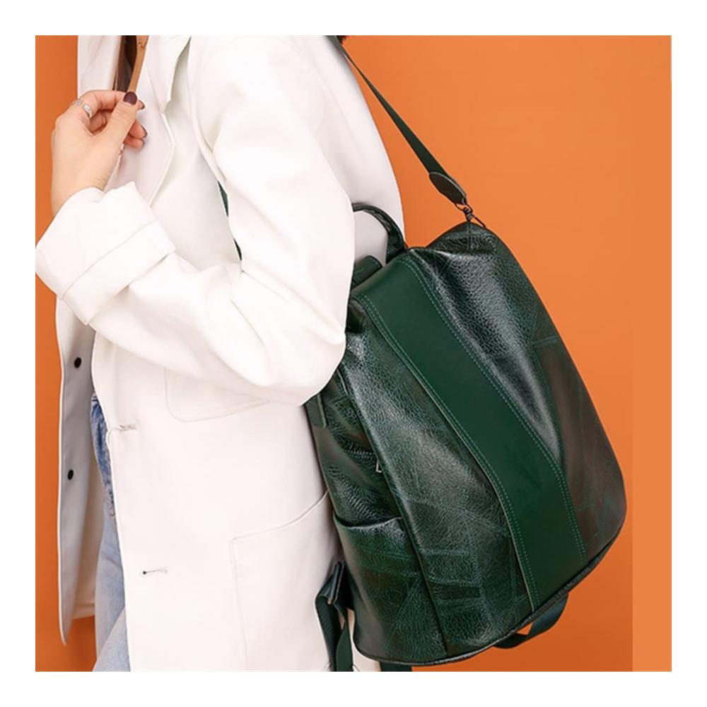 Damen Rucksackhandtasche Diebstahlsicherer Vintage-Look mit Weichem PU-Leder - Großer Grüner Rucksack für Frauen