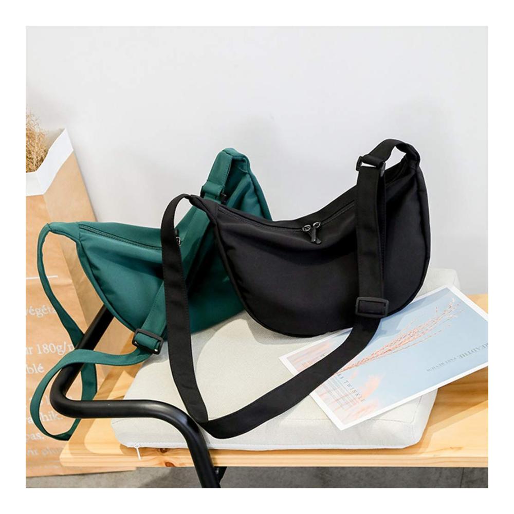 Schwarze Damen Nylon Umhängetasche – Stilvolle Messenger-Bag für Studentinnen Ein-Schulter-Dumpling-Design Modische One-Shoulder-Umhängetasche