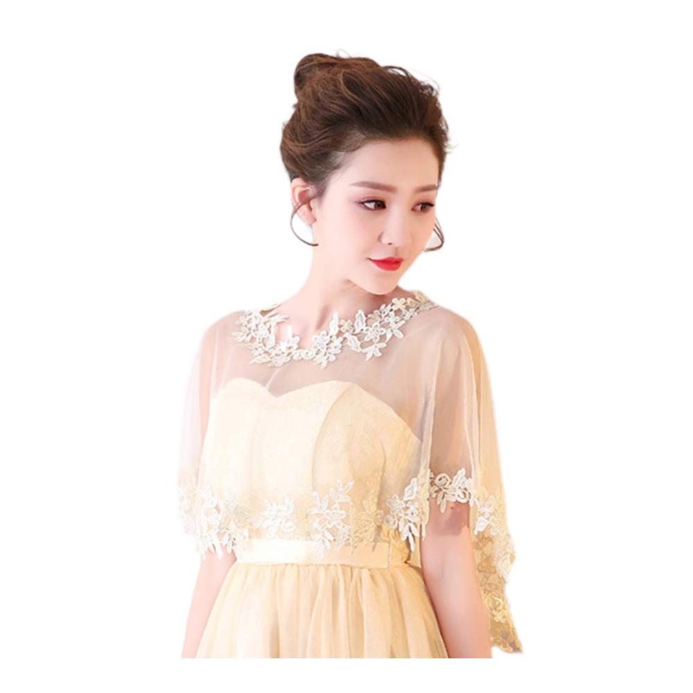 Hochzeits-Schal für Damen Eleganter Spitzen-Cape mit floralem Applikationsspleißen - Umschlagtuch Einlagig Sheer High-Low-Design
