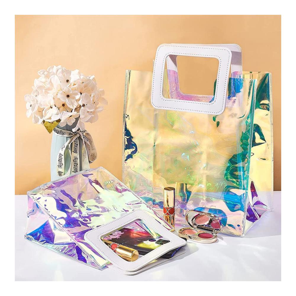 Klarer PVC Waschbeutel mit Ledergriff - Transparente Kulturtasche für Reisen Date und Fitnessstudio