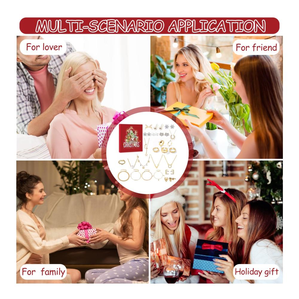 Adventskalender Schmucksets 2024 für Damen Armband Halskette Ringe Ohrringe – Weihnachtskalender mit Charms und Countdown ideales Weihnachtsgeschenk