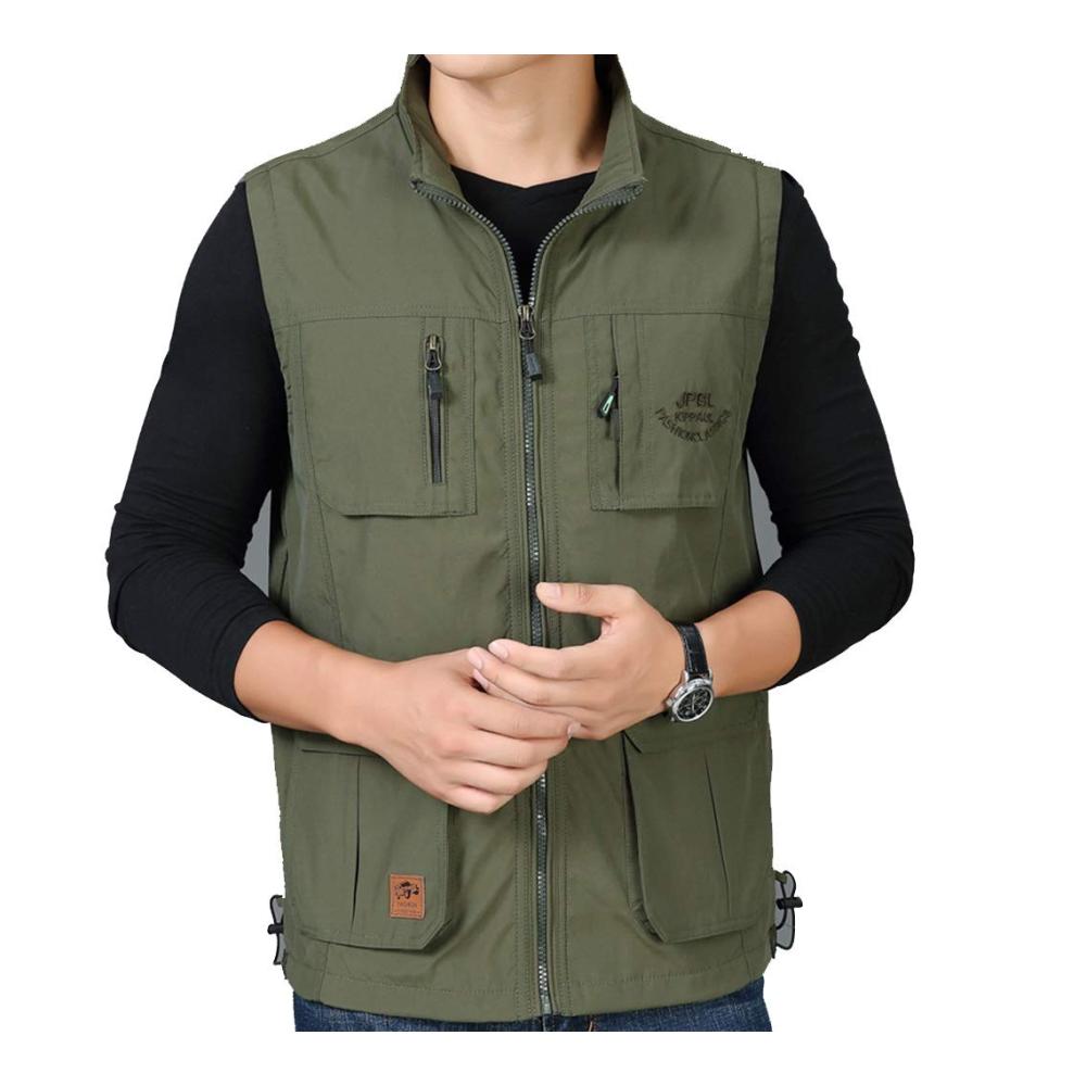 Herren Outdoor Fotoweste für Frühling und Herbst - Dünne Angelweste mit Mehreren Taschen und Freizeitstil (Grün 3XL