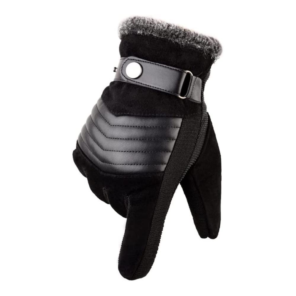 Herren Winter-Handschuh-Set Atmungsaktiv modisch Touchscreen Leder Schwarz