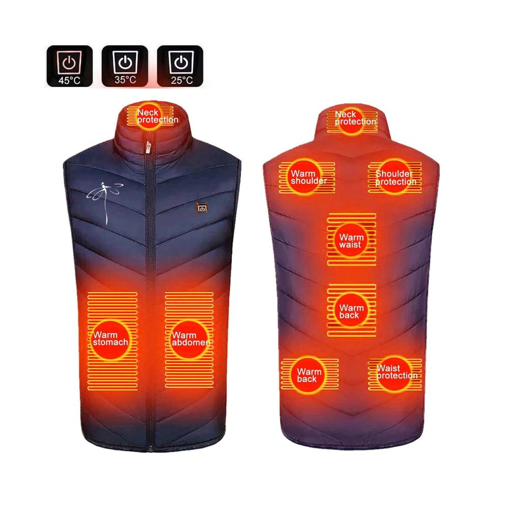 Beheizbare Weste für Herren und Damen - Elektrische Heizweste mit 3 einstellbaren Temperaturen 9 Heizzonen USB-Anschluss - Ideal für Skifahren Plus Size (Ohne Akku