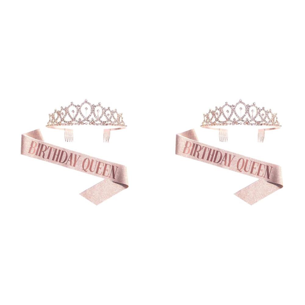 Geburtstags-Diademe Set 2 goldene Gürtel und Strass-Krone - Glänzendes Geschenk-Set für Geburtstagspartys
