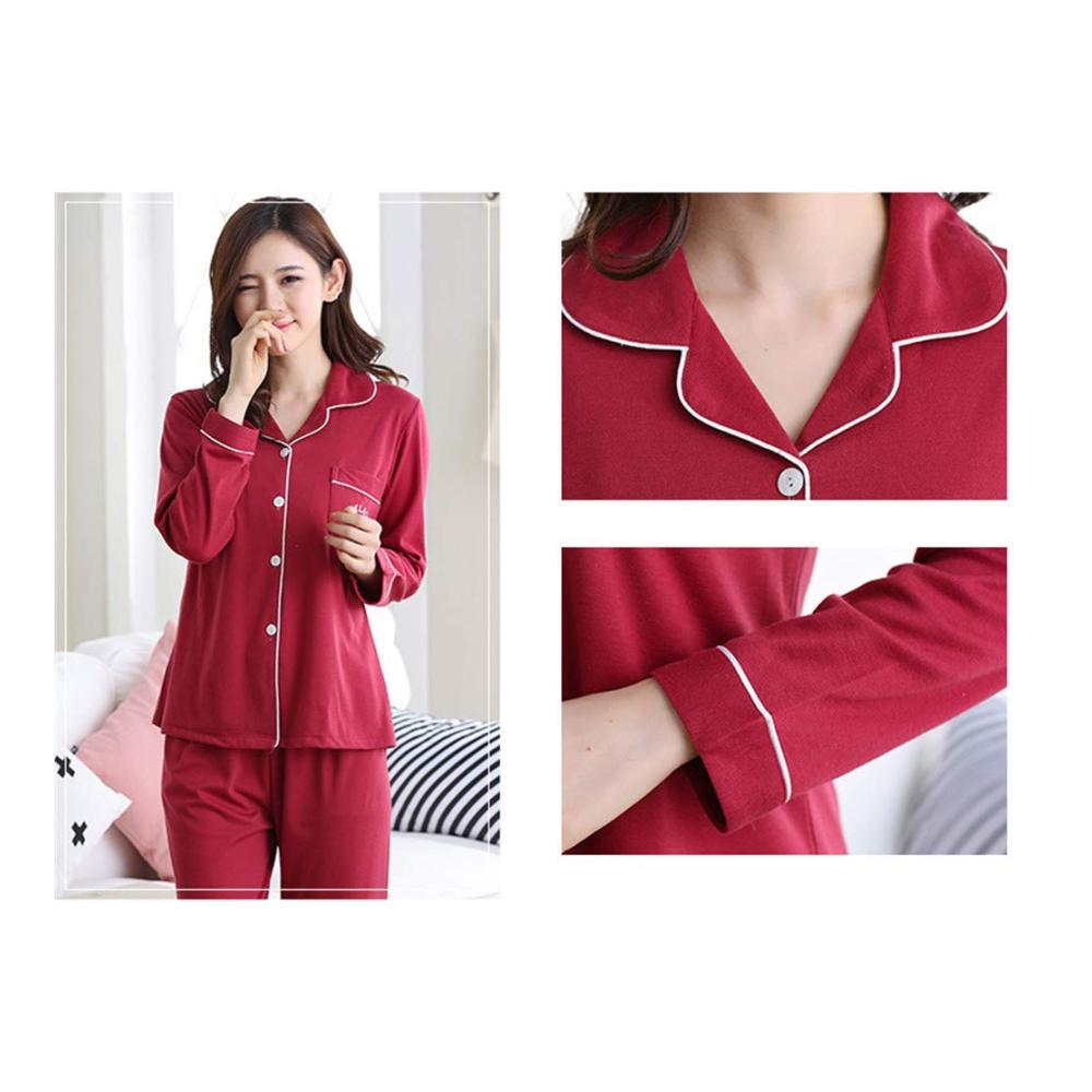 Damen Pyjama Set - Bequemer Schlafanzug aus Baumwolle mit V-Ausschnitt Langarm und klassischem Design in Großen Größen erhältlich