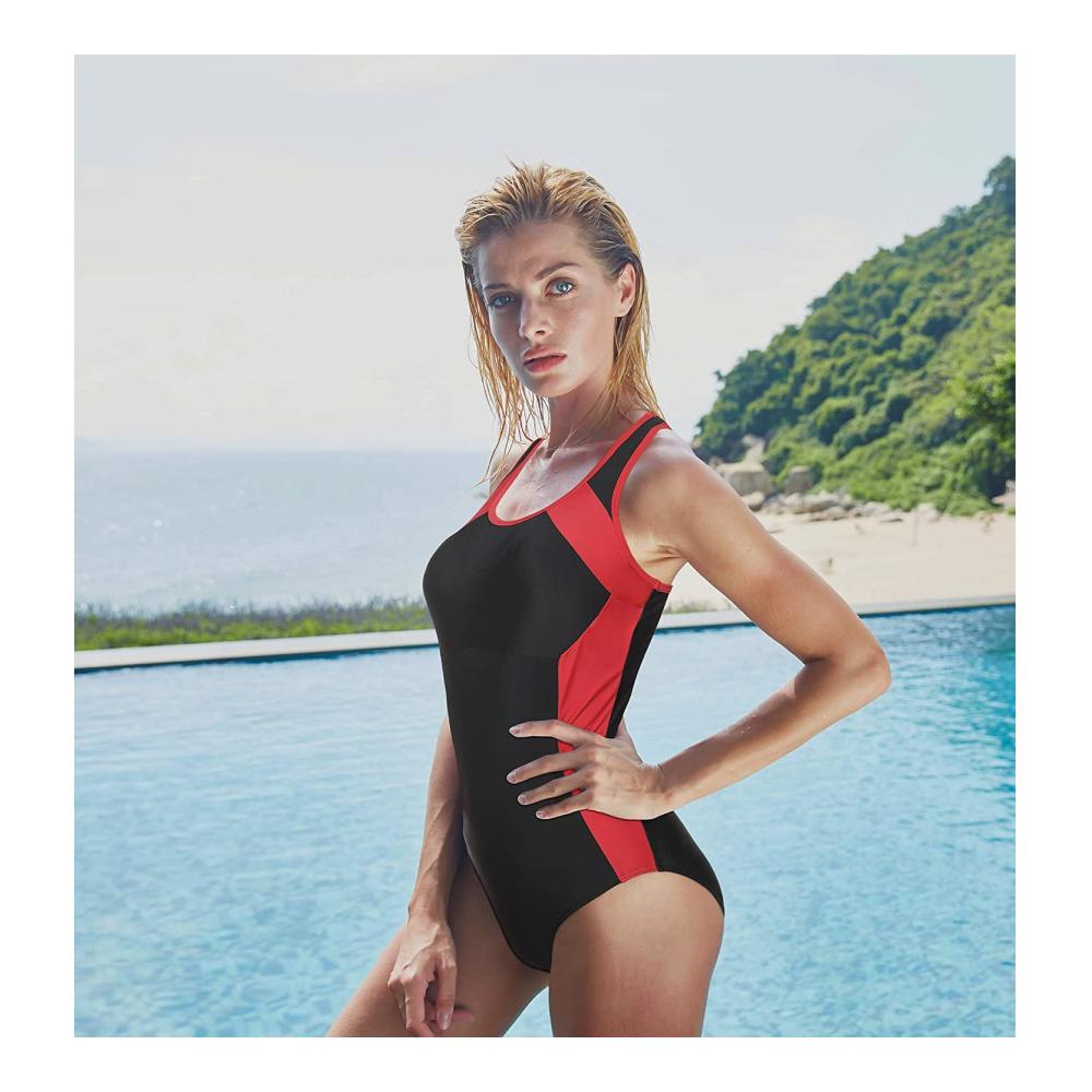 Attraco Damen Badeanzug mit Bauchweg-Effekt und Push-Up – Einteiliger Schwimmanzug für Sport und Bademode