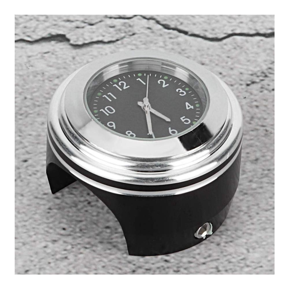 Motorrad Lenkeruhr - Wasserdichte Quarzuhr für 7/8-Zoll-Lenker mit Aluminium Halterung (Weißes Zifferblatt Schwarzes Armband