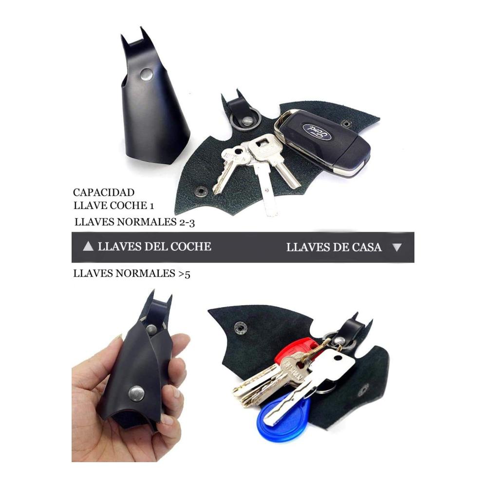 Herren Leder-Schlüsselanhänger mit Fledermaus-Superhelden-Design | Brieftaschen-Set für Auto- und Motorradschlüssel | Originelles Geschenk - Kunstleder Schwarz