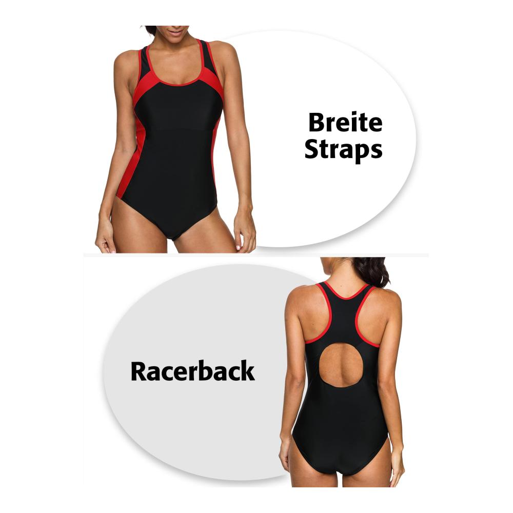 Attraco Damen Badeanzug mit Bauchweg-Effekt und Push-Up – Einteiliger Schwimmanzug für Sport und Bademode