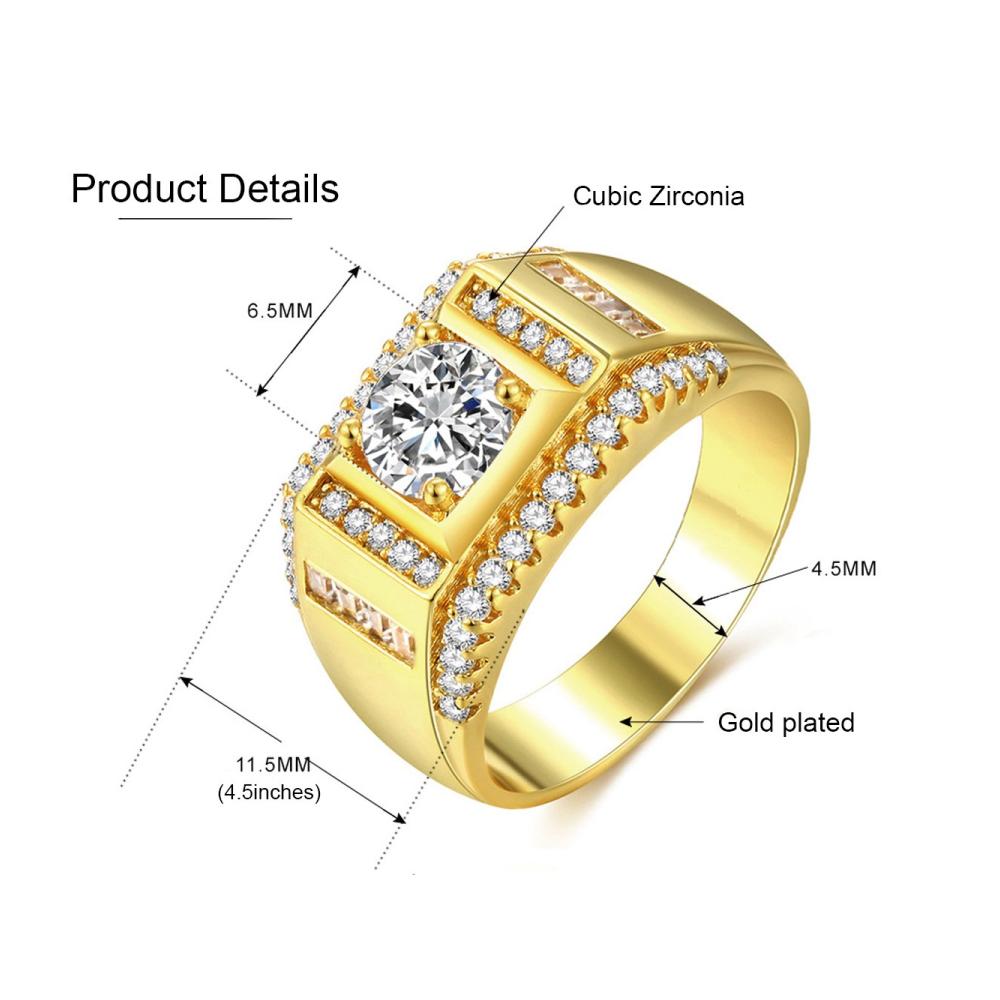 Herrenring Gold Zirkonia - 18K Vergoldeter Männer Schmuck für Hochzeit Vatertag & mehr