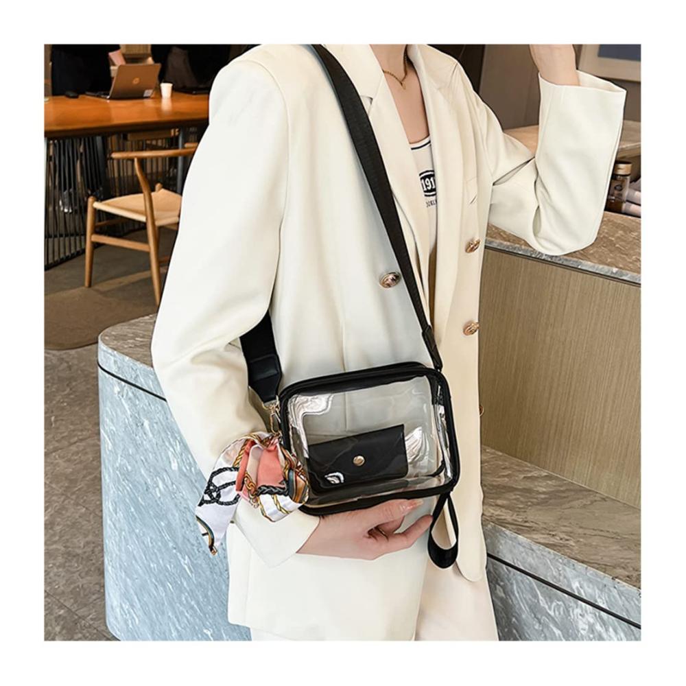 Transparente PVC-Messenger-Bag Quadratische Umhängetasche mit Reißverschluss für Handys und Geldbörsen
