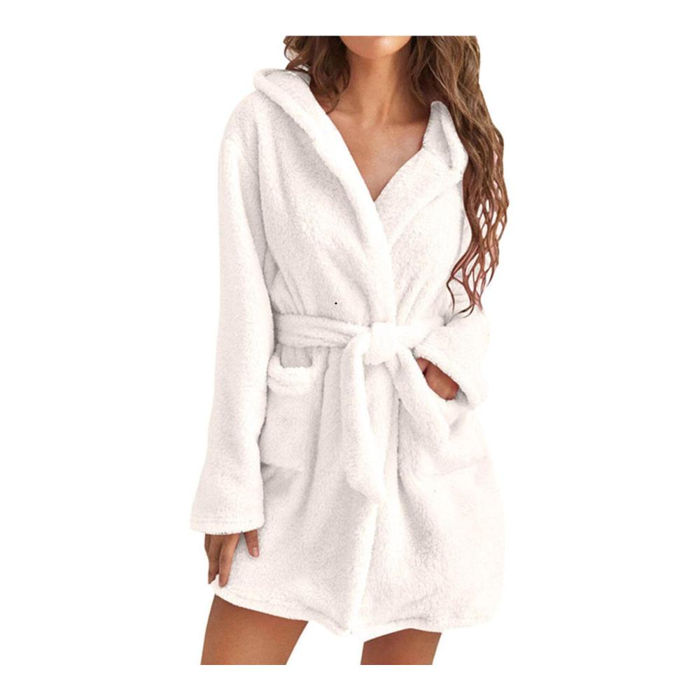 Berun Damen Bademantel - Kurzer Fleece Morgenmantel aus Baumwolle und Frottee flauschig mit Kapuze und Gürtel für maximale Gemütlichkeit in der Damen-Nachtwäsche